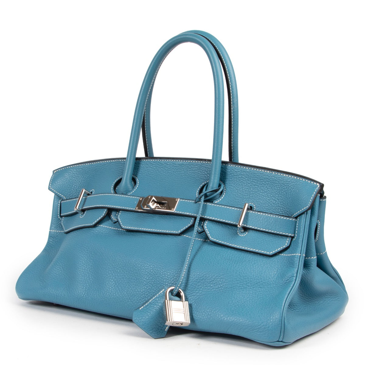 Shop safe online an authentic second hand Hermès Blue Jean Togo JPG Birkin PHW Shoulder Bag at the right price at labellov.Com.