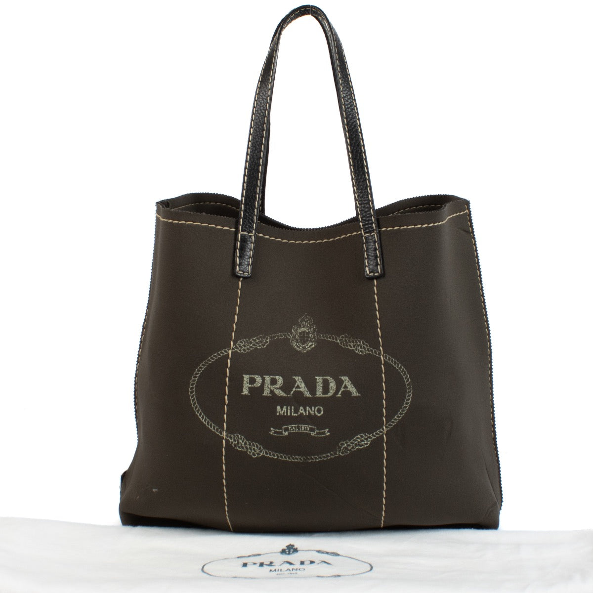 shop 100% authentic second hand Prada Green Neoprene Tote Bag on Labellov.com