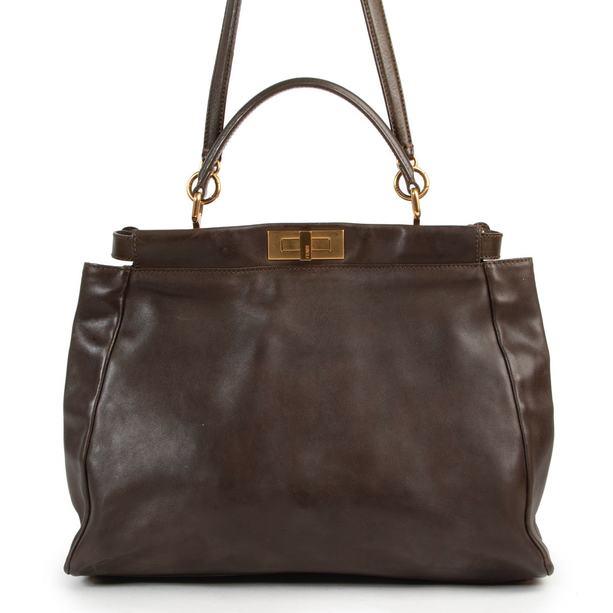 Shop safe online authentic second hand Fendi Khaki Peekaboo Large Shoulder bag at the right price and in very good preloved condition at Labellov.com.
