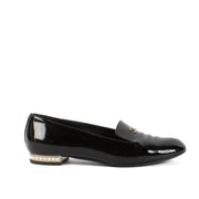 Chanel 16C Black Patent Leather Faux Pearl CC Loafers
