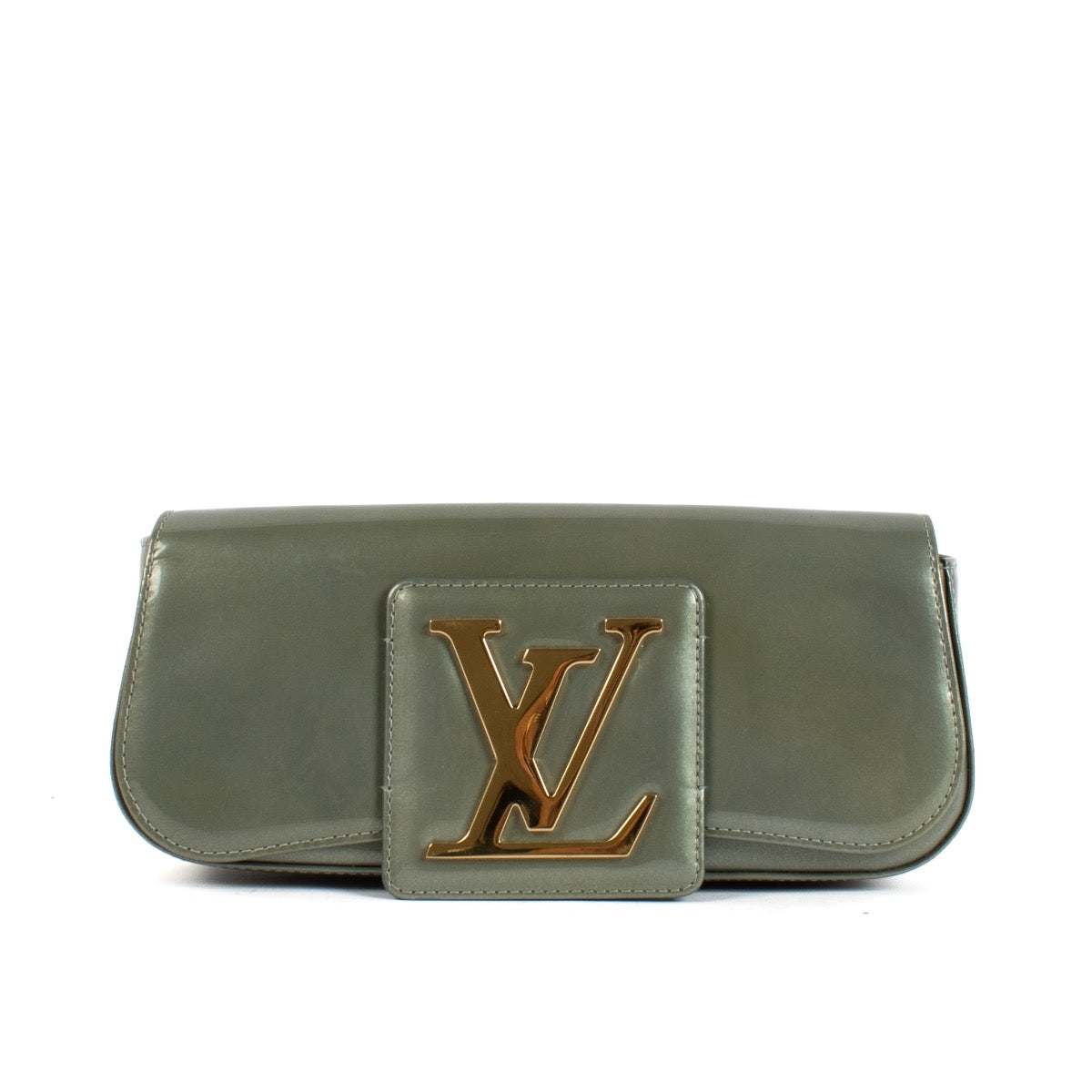 Shop safe online at Labellov in Antwerp and Knokke this 100% authentic second hand Louis Vuitton Green Vernis Sobe Clutch