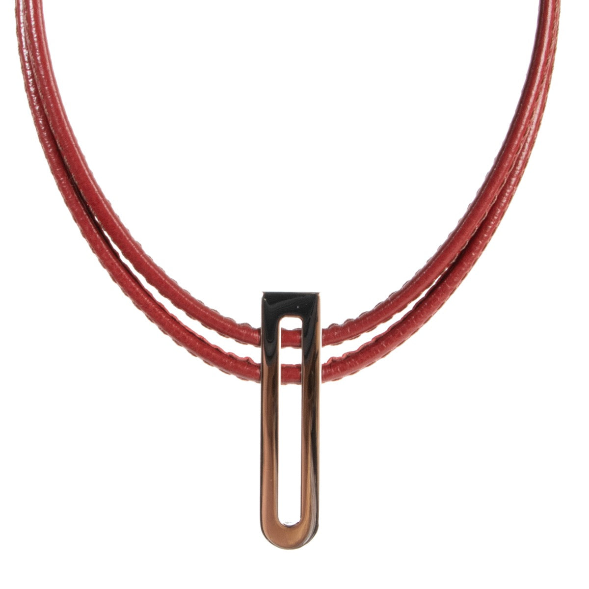 Delvaux Red Leather D Necklace