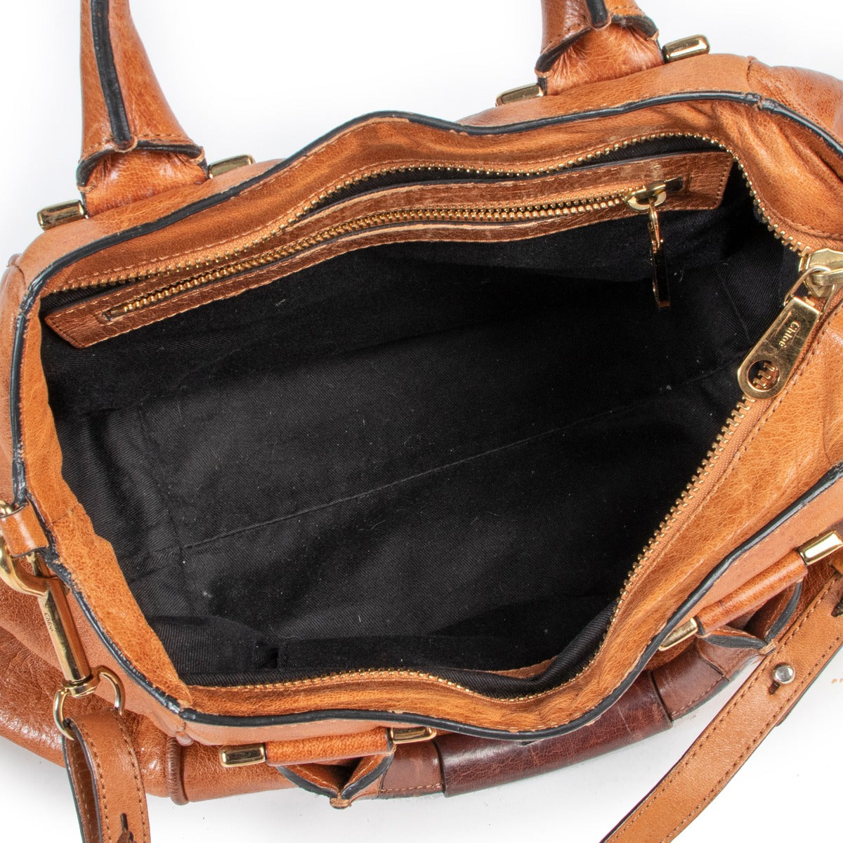 Inside of the Chloé Cognac Top handle bag