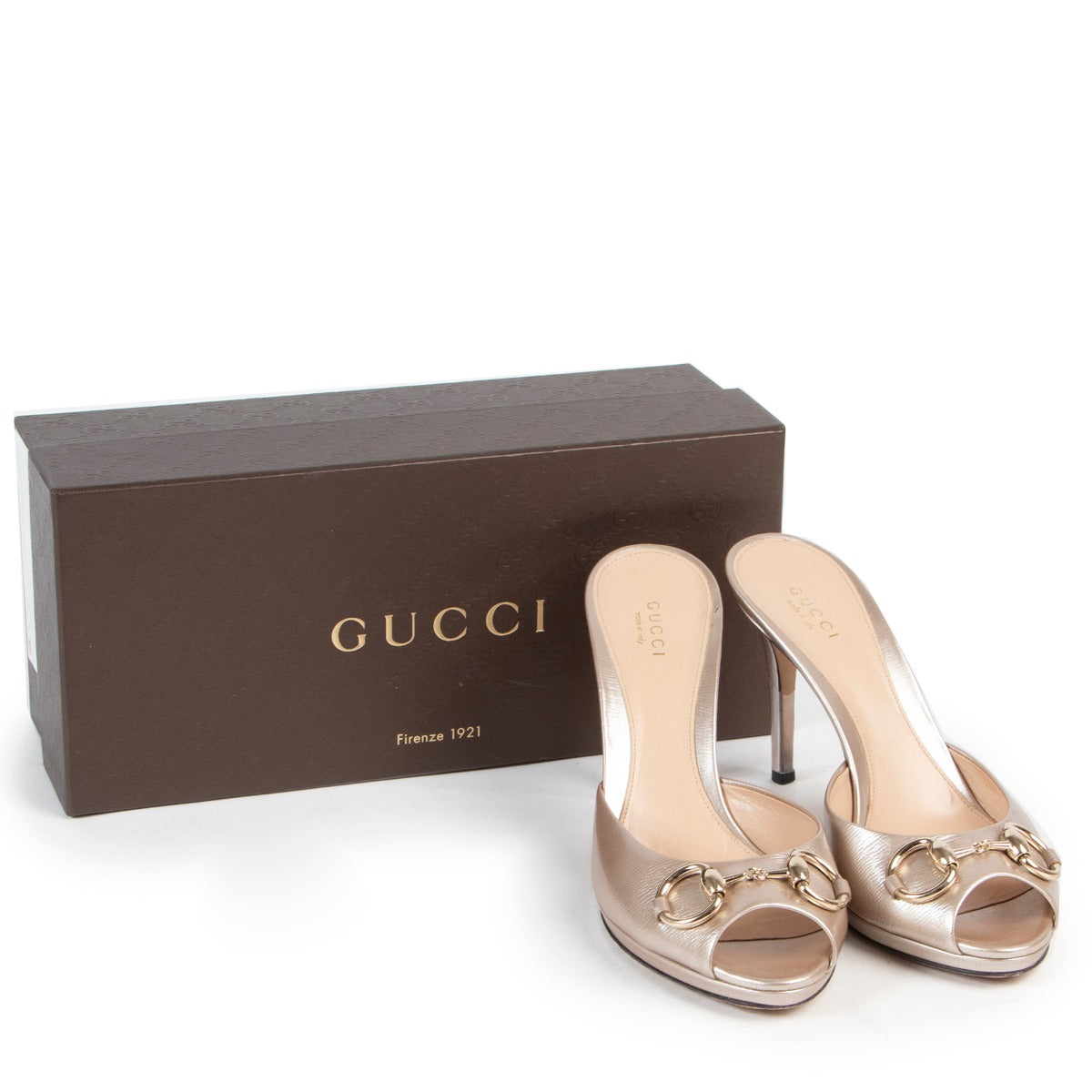 Gucci Nude Peep-toe Mules with box