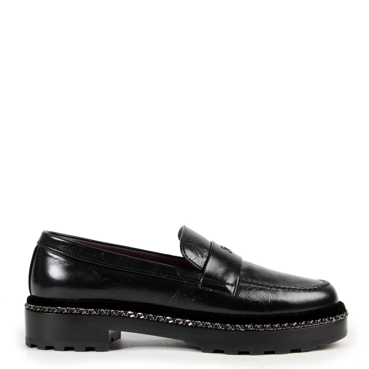 Chanel Leren Zwarte Ketting Loafers