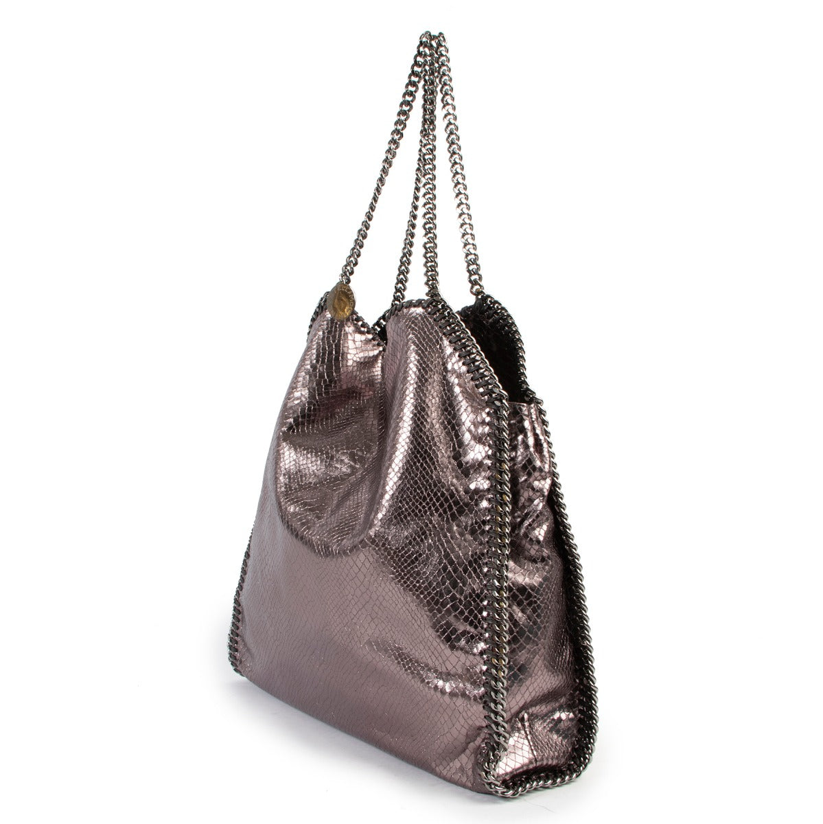Get this Stella McCartney Grey Metallic Faux-Python Falabella Bag at Labellov for a fair price and in very good condition.