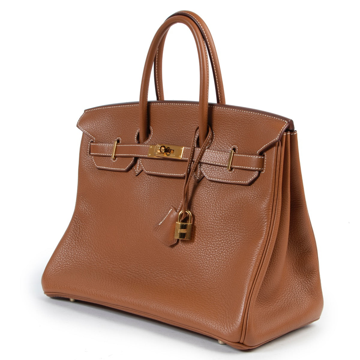 100% authentic This Hermès Birkin 35 in gold color