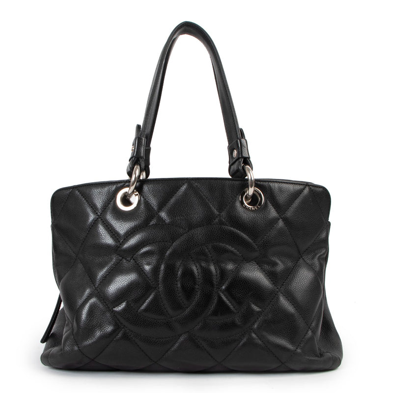 Chanel Timeless CC Black Quilted Caviar Leather Shopping Tote Bag