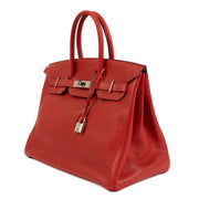 shop 100% authentic second hand Hermès Birkin 35 Rouge Casaque Clemence Taurillon PHW on Labellov.com