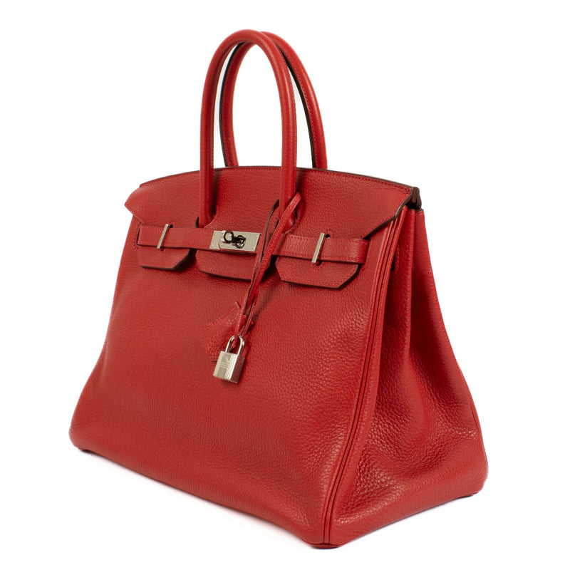shop 100% authentic second hand Hermès Birkin 35 Rouge Casaque Clemence Taurillon PHW on Labellov.com