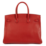 shop 100% authentic second hand Hermès Birkin 35 Rouge Casaque Clemence Taurillon PHW on Labellov.com