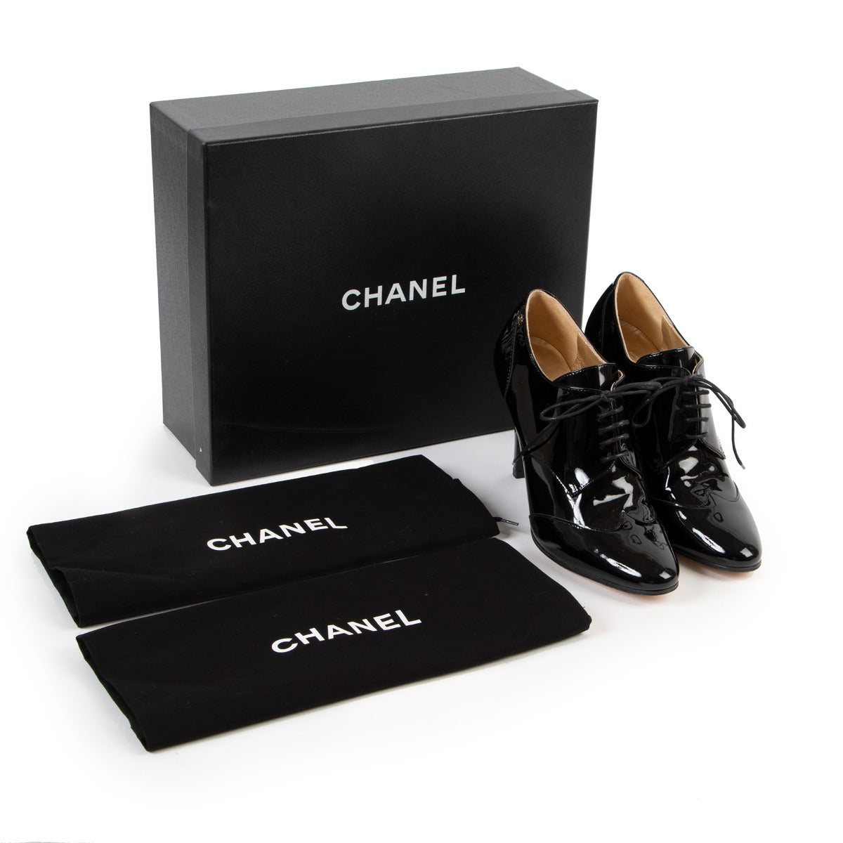 Shop safe online Chanel lace up pumps in very good condition, Shop online 100% authentic Chanel lace up pumps in very good condition, Preloved Chanel lace up pumps in very good condition.