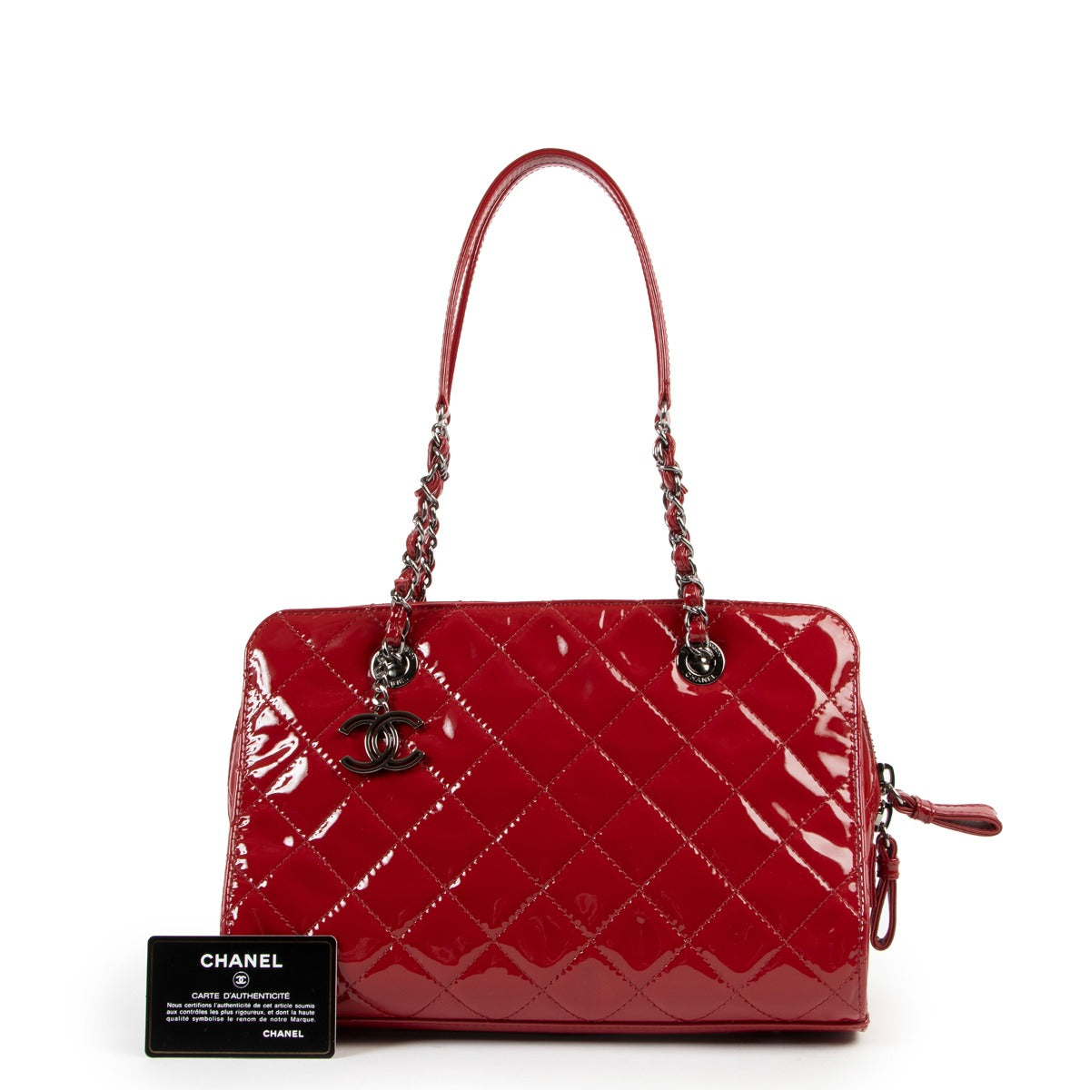 Shop authentic second hand luxury designer Chanel Red Quilted Patent Leather Shoulder Bag at Labellov