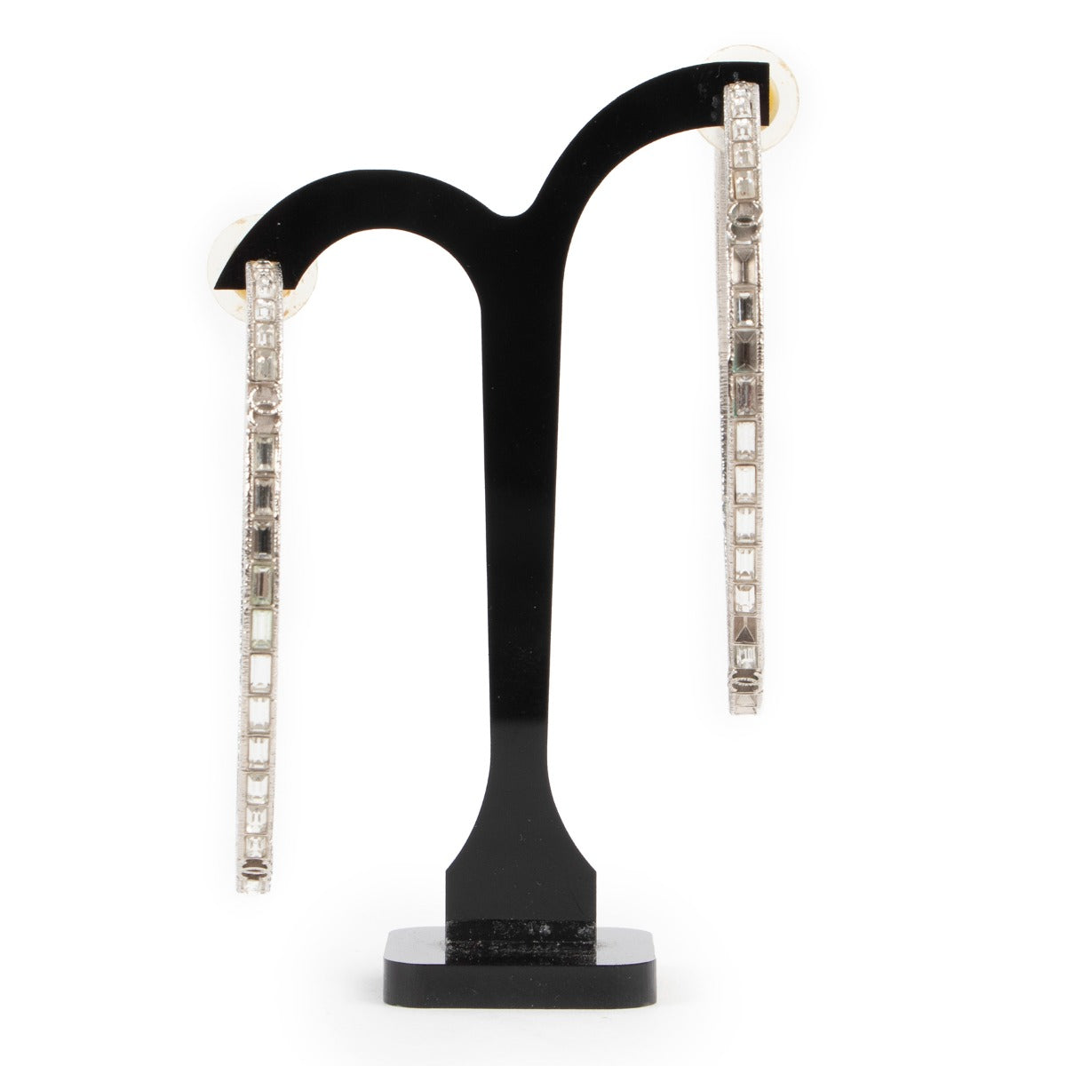 Shop authentic luxury designer vintage Chanel Silver Crystal Hoop Earrings at Labellov