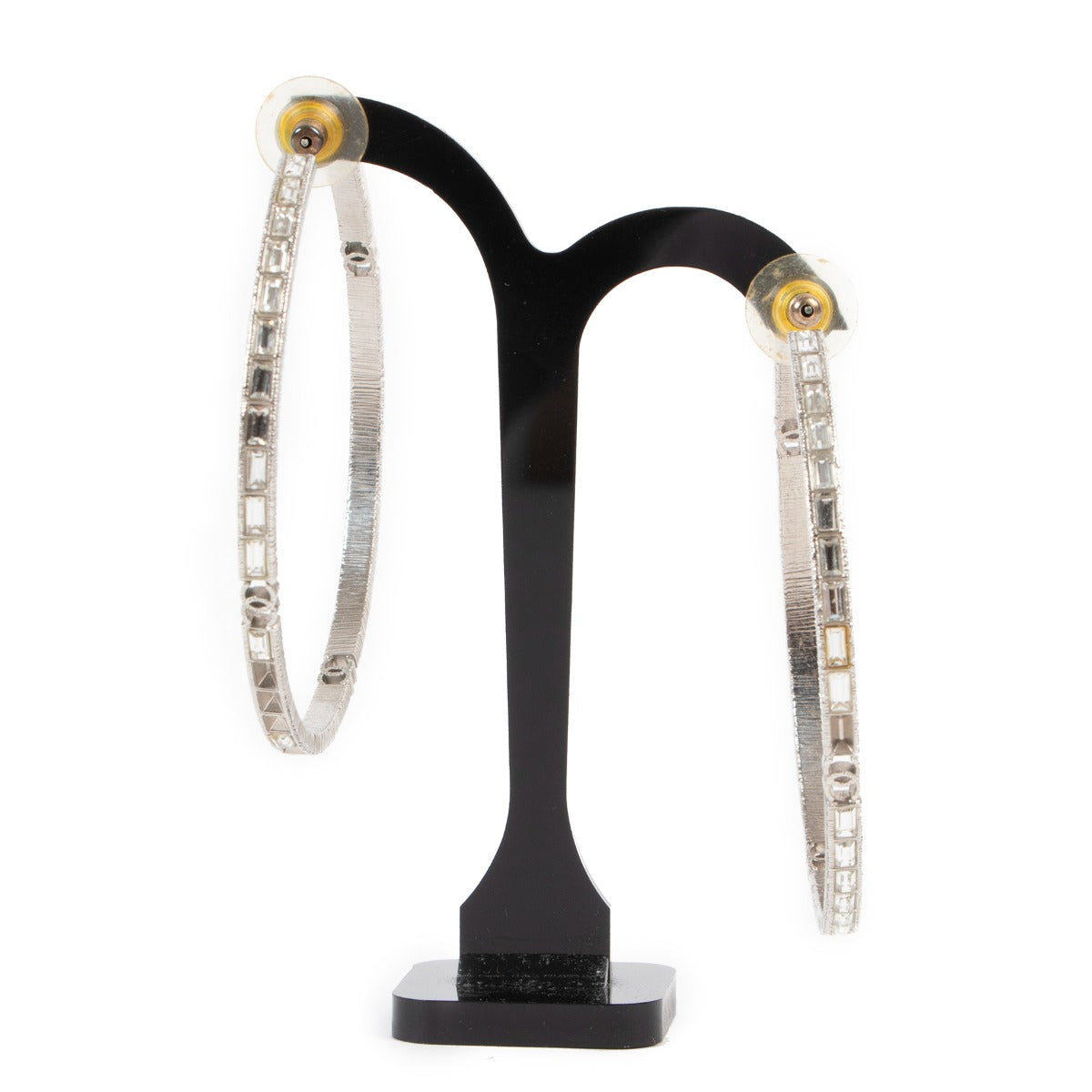 Shop authentic luxury designer vintage Chanel Silver Crystal Hoop Earrings at Labellov