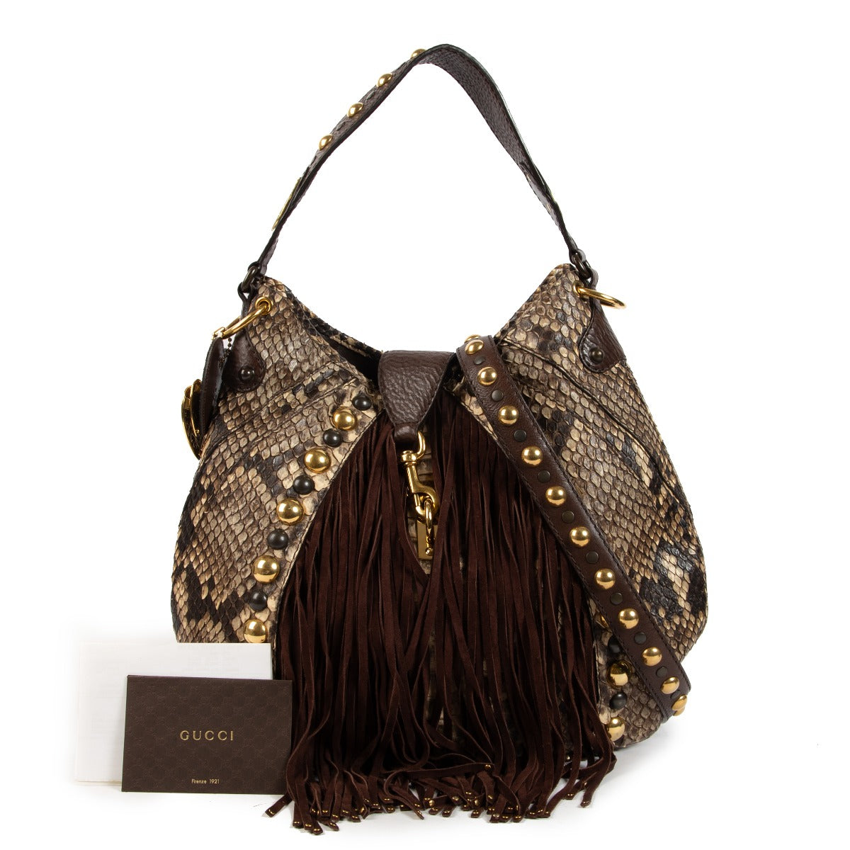 Gucci Brown Python Fringe Baboushka Hobo Bag