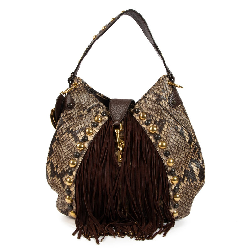 Gucci Brown Python Fringe Baboushka Hobo Bag