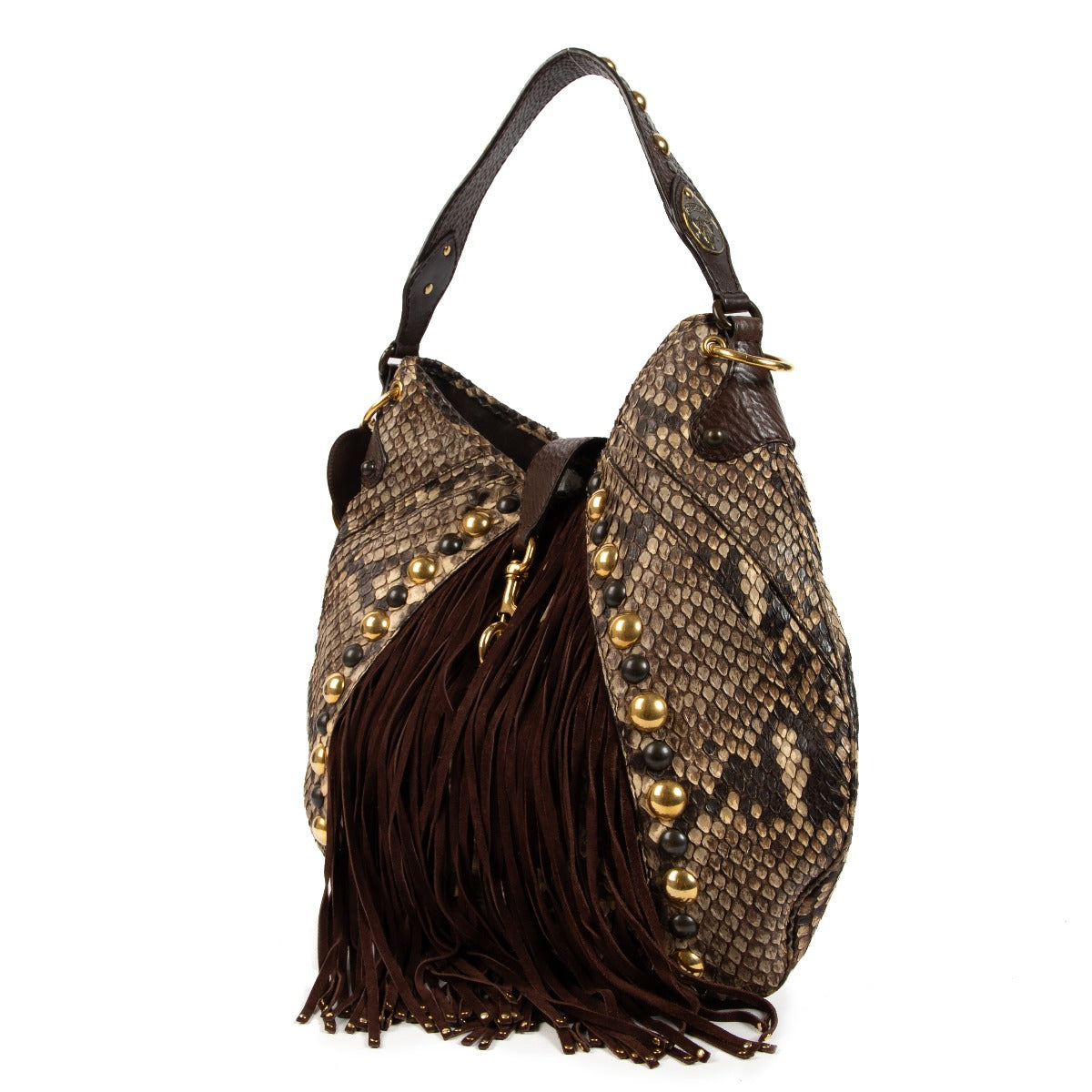 Gucci Brown Python Fringe Baboushka Hobo Bag