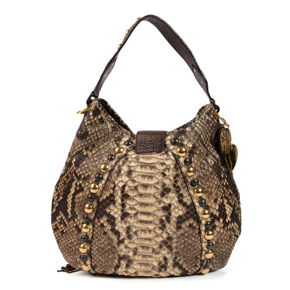 Gucci Bruine Python Fringe Baboushka Hobo Tas