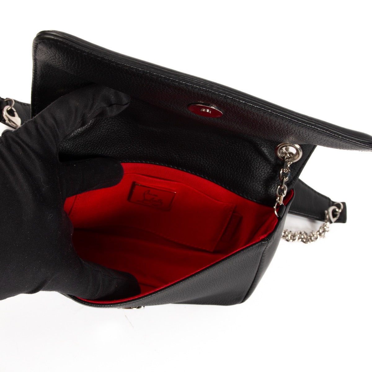 Christian Louboutin Black Leather Stud Small Shoulder Bag for the best price at Labellov secondhand luxury in Antwerp, Brussels, Knokke.
