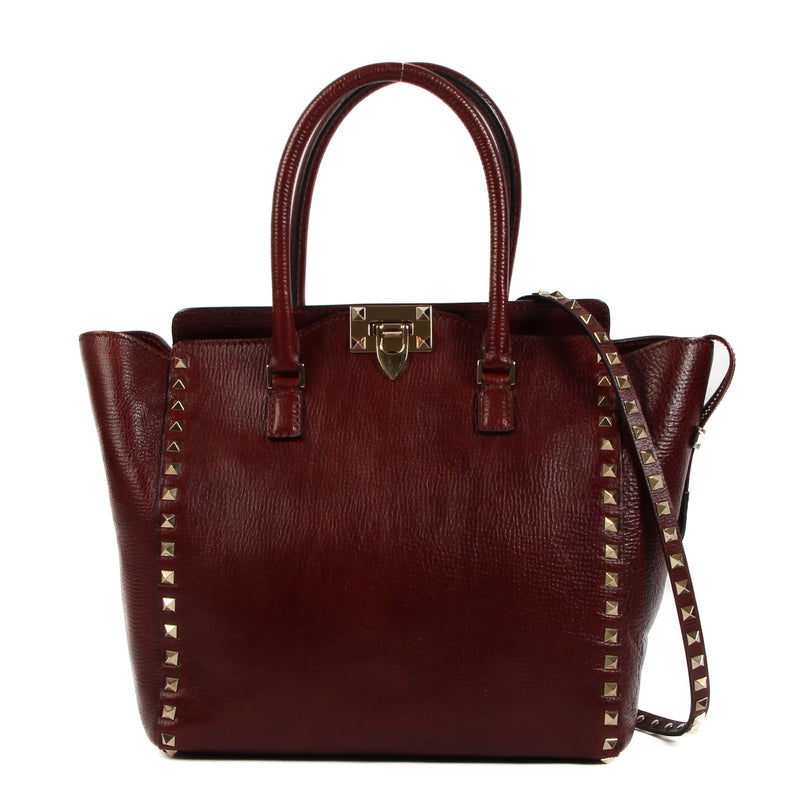 Shop 100% authentic second-hand Valentino Garavani Burgundy Rockstud Shopper Tote Bag on Labellov.com