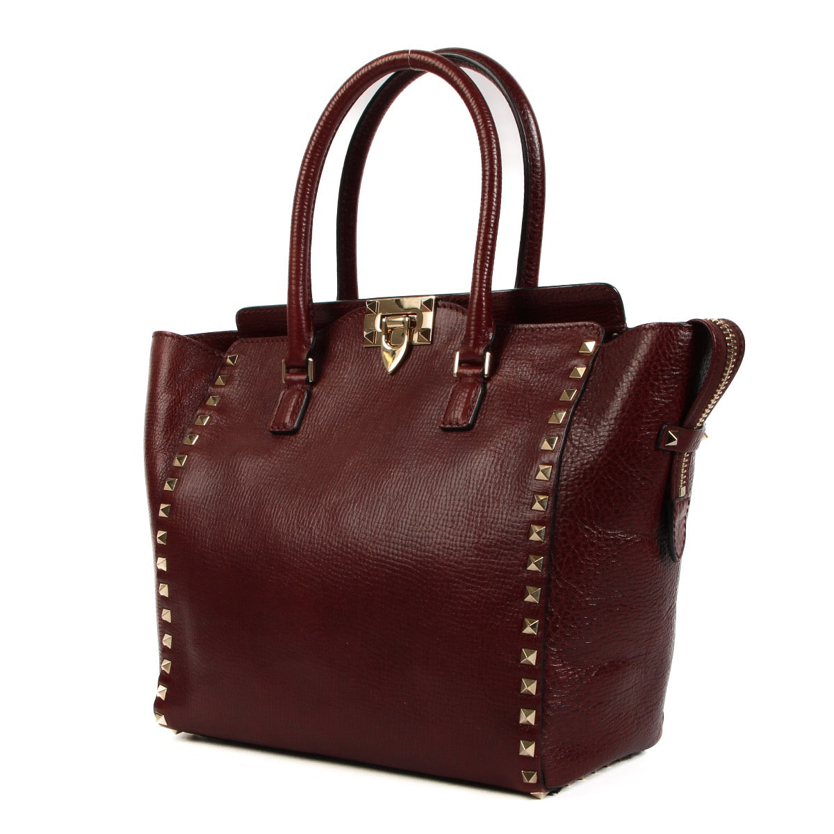 Shop 100% authentic second-hand Valentino Garavani Burgundy Rockstud Shopper Tote Bag on Labellov.com