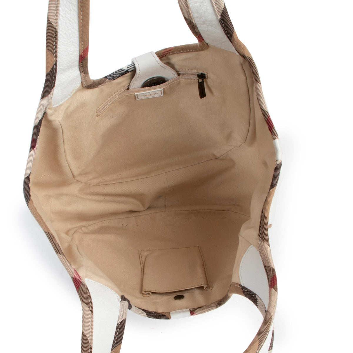 secondhand Burberry White Leather And Nova Check Trim Hobo Bag