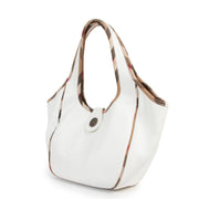 Burberry White Leather And Nova Check Trim Hobo Bag is available now at Labellov Luxury for a reasonable price and in preloved condition. Get it now!