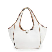 Burberry White Leather And Nova Check Trim Hobo Bag available at Labellov