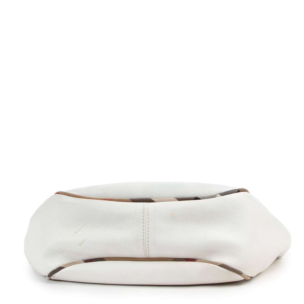 Get this Burberry White Leather And Nova Check Trim Hobo Bag now