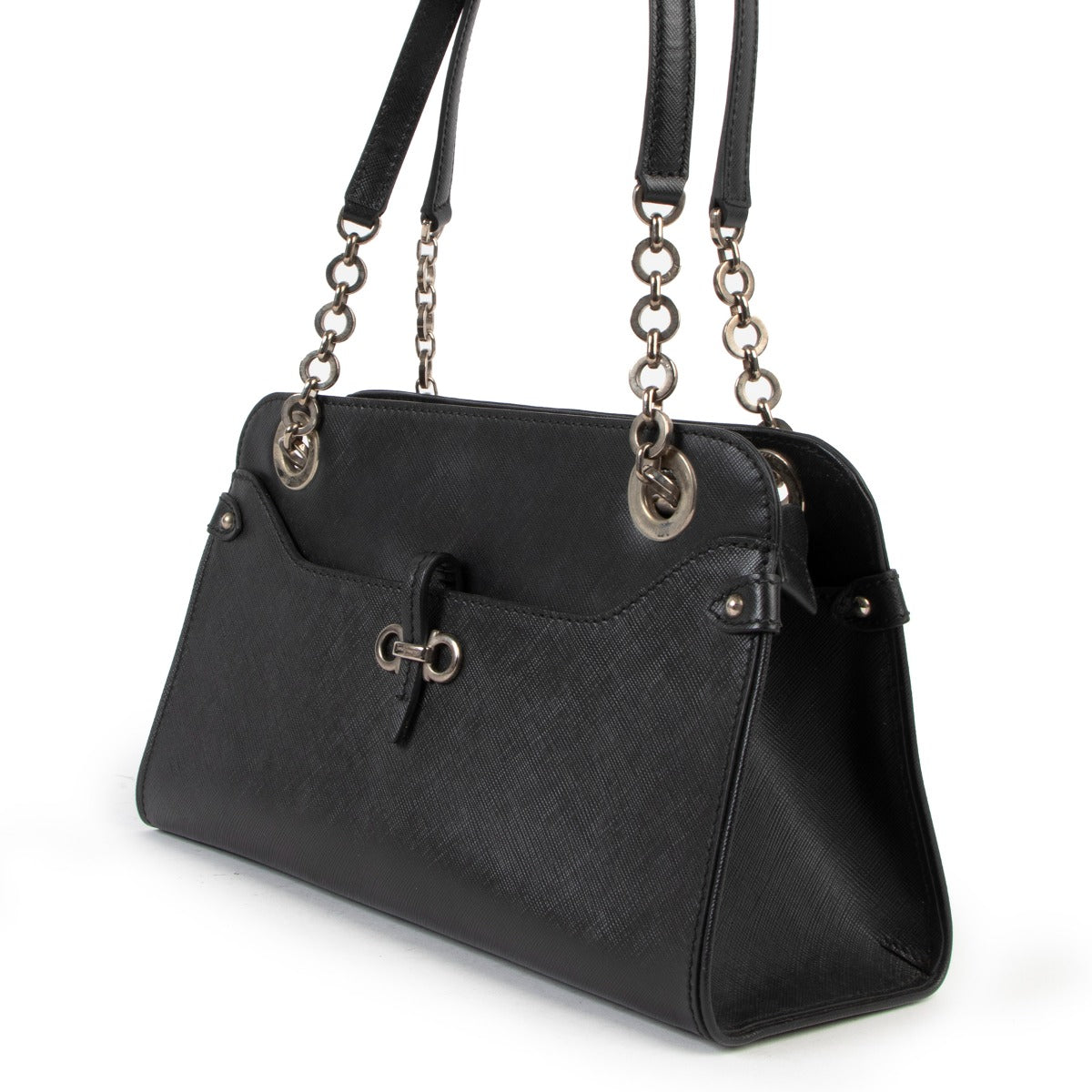 Salvatore Ferragamo Black Saffiano Gancini Shoulder Bag