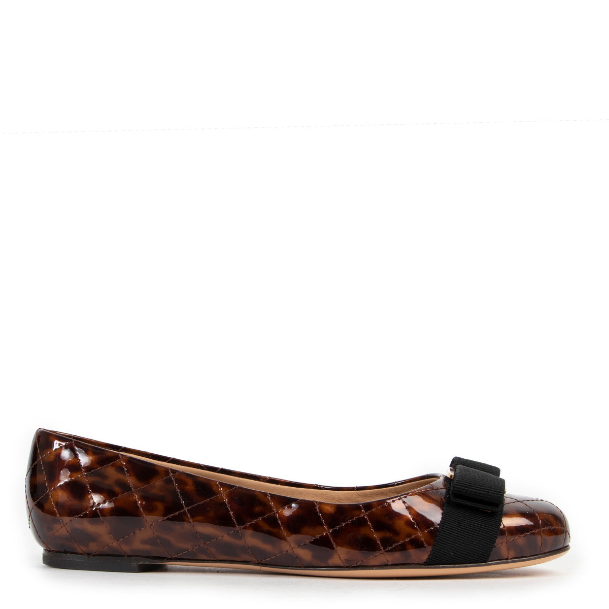 Ballerines Salvatore Ferragamo matelassées vernies marron écaille de tortue - taille 37.5