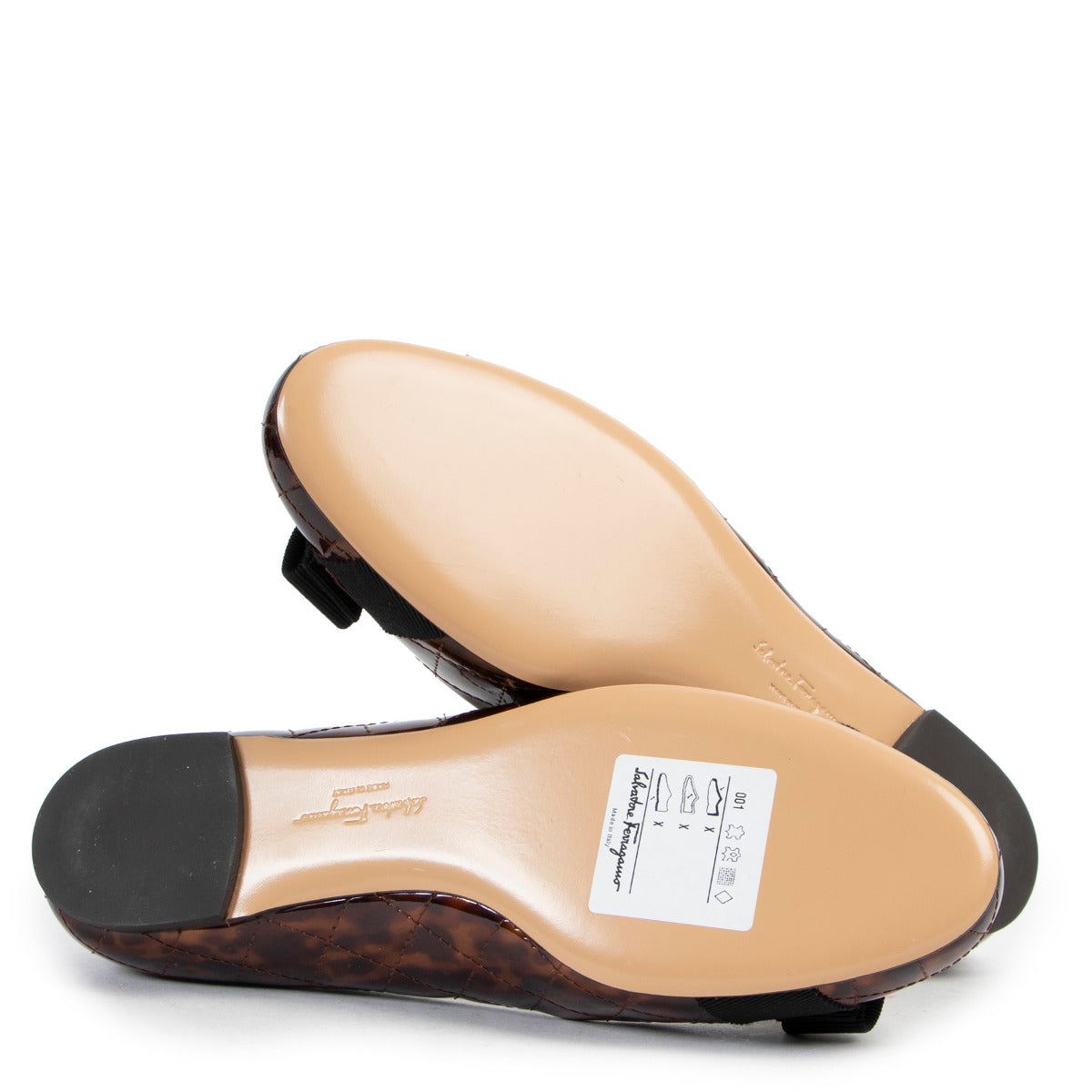 Ballerines Salvatore Ferragamo matelassées vernies marron écaille de tortue - taille 37.5
