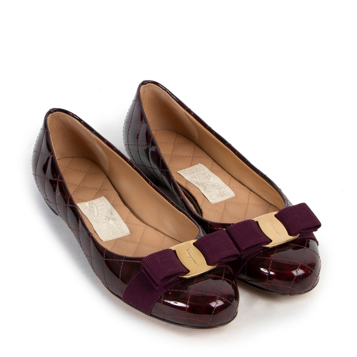 Salvatore Ferragamo Quilted Vernis Purple Flats - size 37