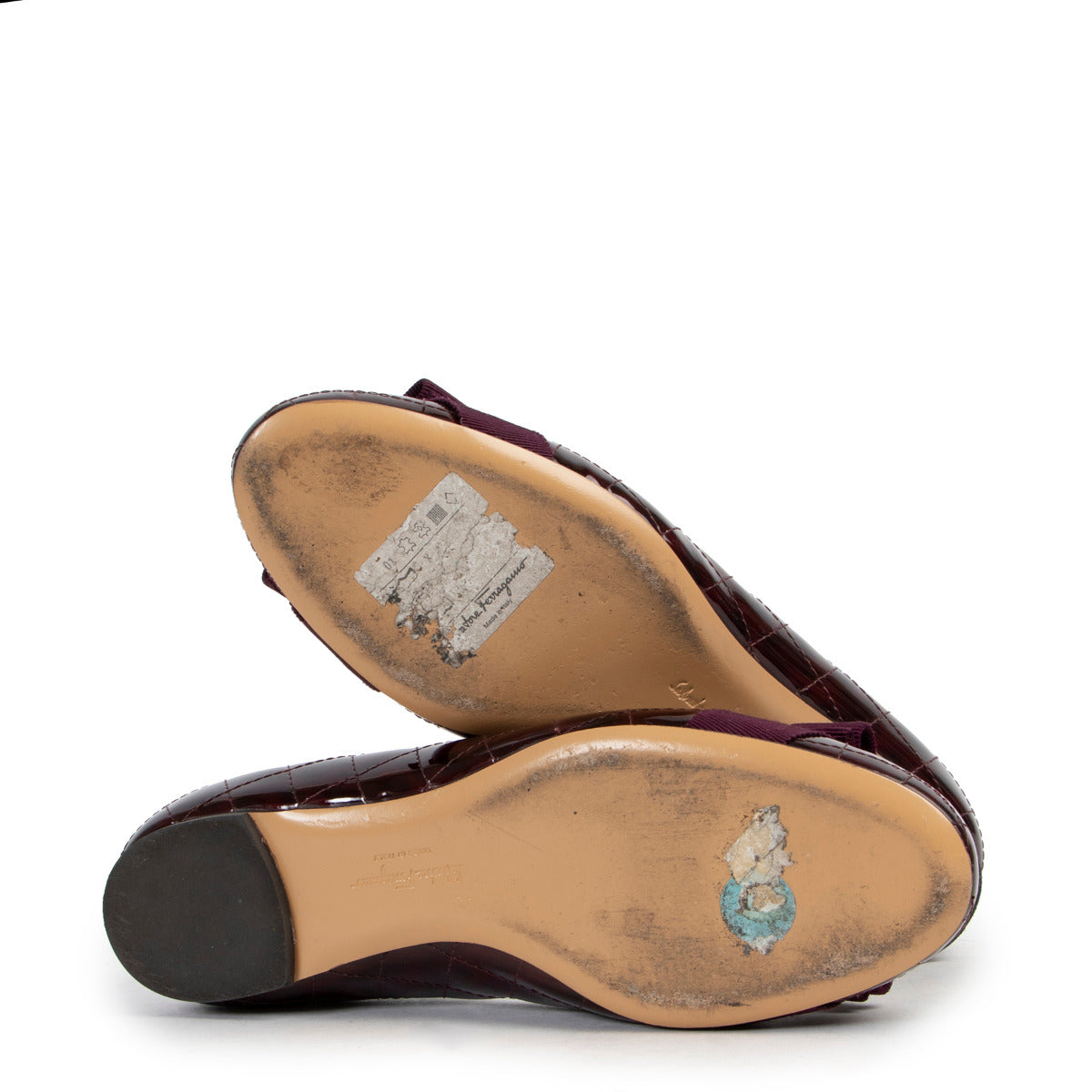Salvatore Ferragamo Gewatteerde Vernis Paarse Ballerina's - maat 37