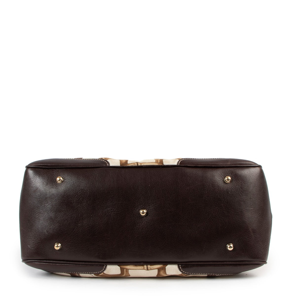 Buy online an authentic second hand Gucci Horsebit Canvas Bamboo Boston bag in very good condition at Labellov in Antwerp.