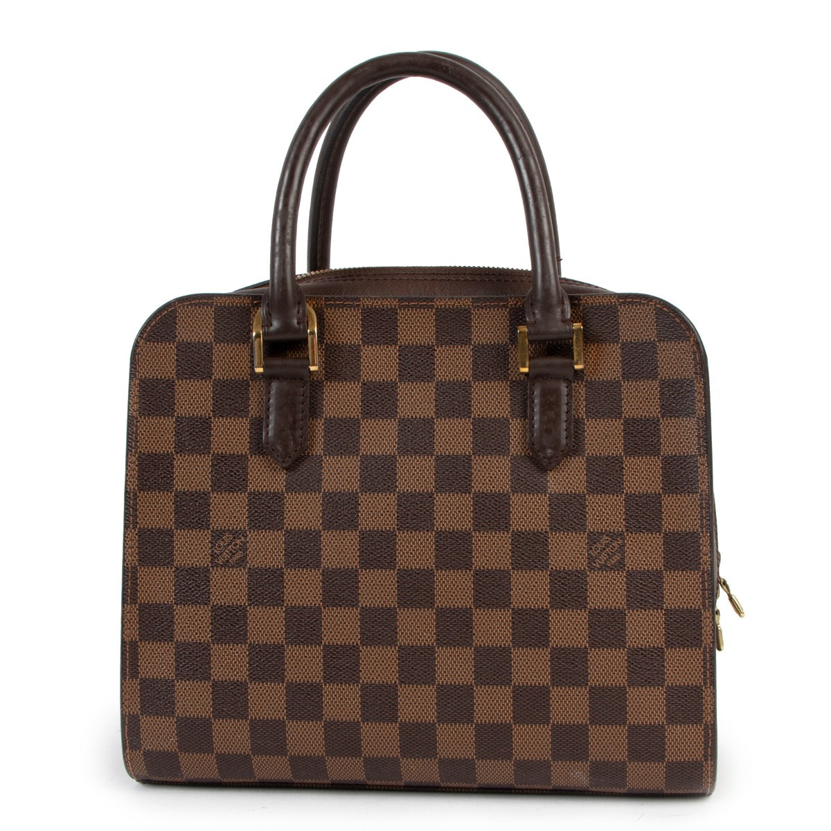 Buy an authentic second hand Louis Vuitton Damier Ebene Triana Top Handle Bag in very good condition at Labellov in Antwerp.