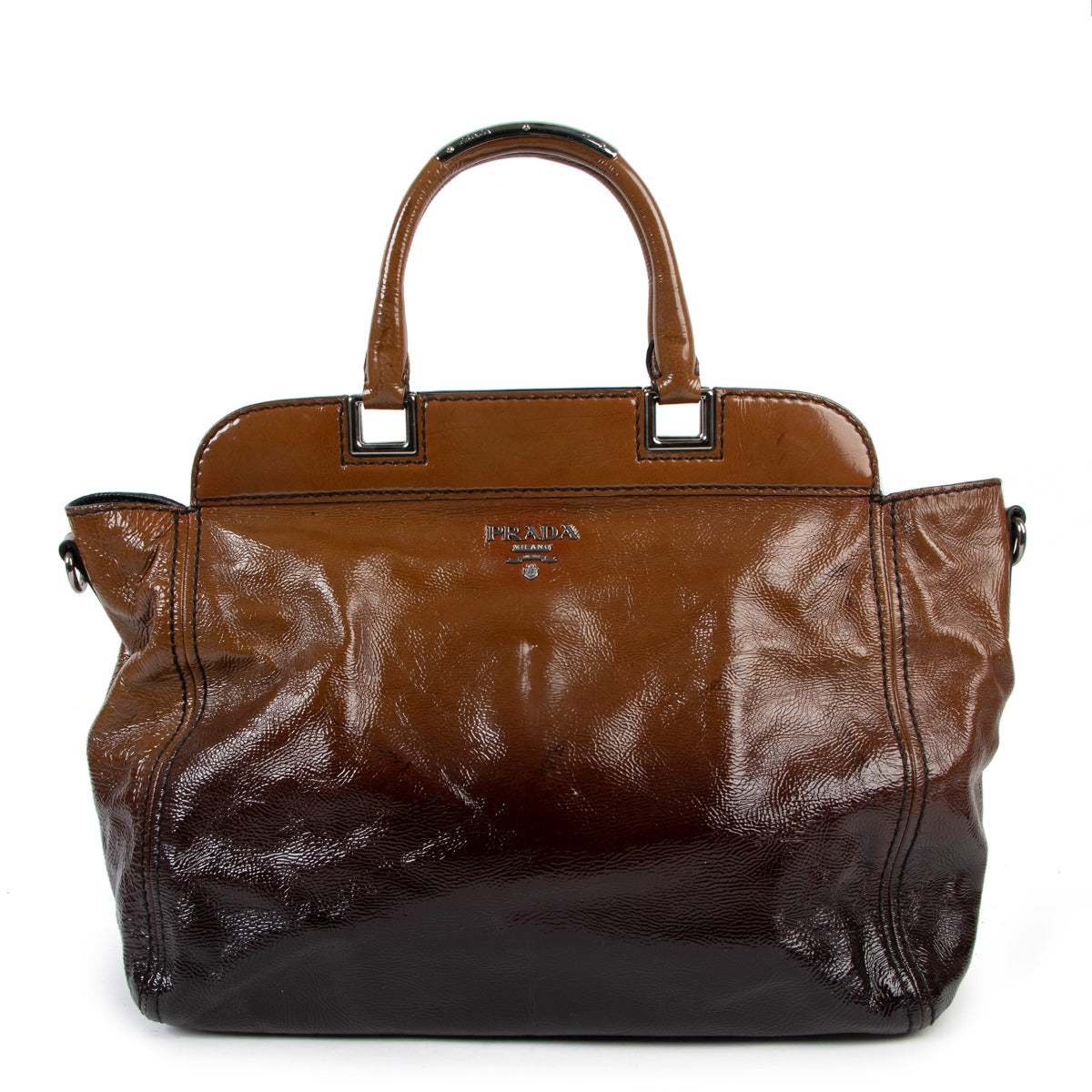 Prada Brown Ombre Patent Leather Tote Bag