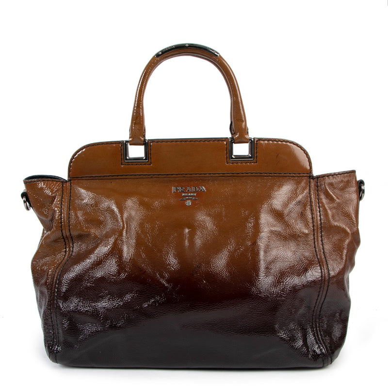 Prada Brown Ombre Patent Leather Tote Bag