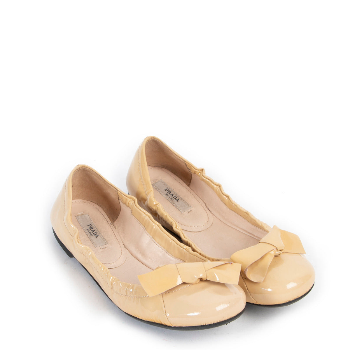 Prada Beige Patent Leather Bow Flats - size 36.5