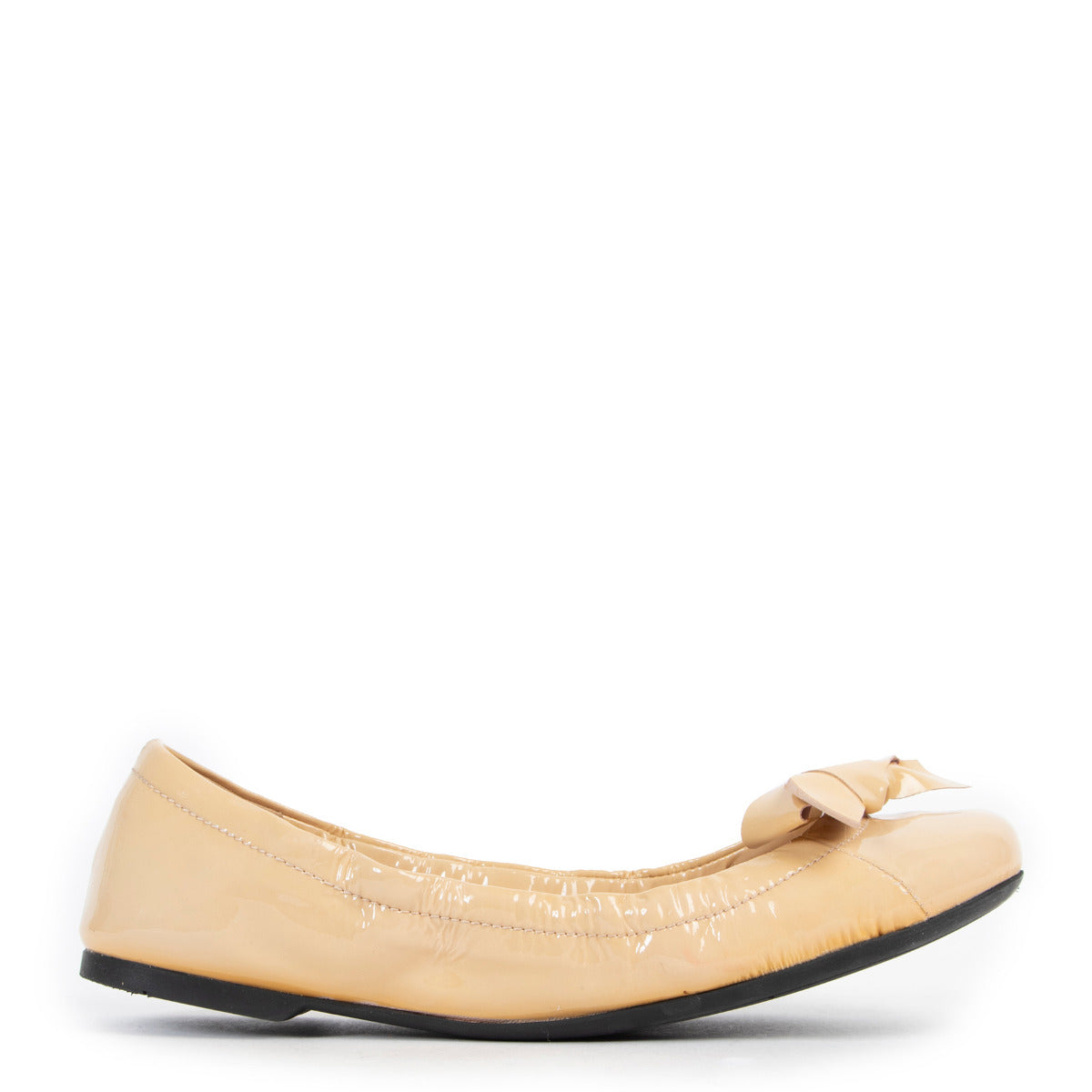 Prada Beige Patent Leather Bow Flats - size 36.5