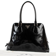 Shop second hand designer vintage high-end fashion Prada BL0267 Spazzolato Logo Black Patent Leather Tote Bag at Labellov.