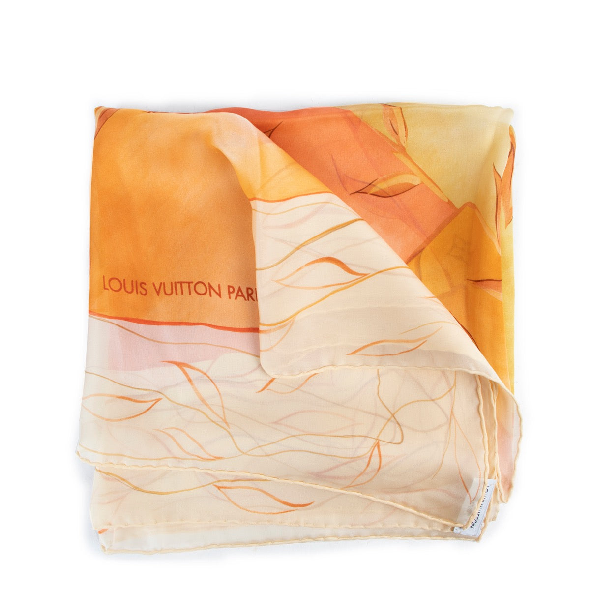 Buy and sell your authentic designer accessories such as this Louis Vuitton Pink Orange Airplane Scarf only at Labellov secondhand luxury in Antwerp.