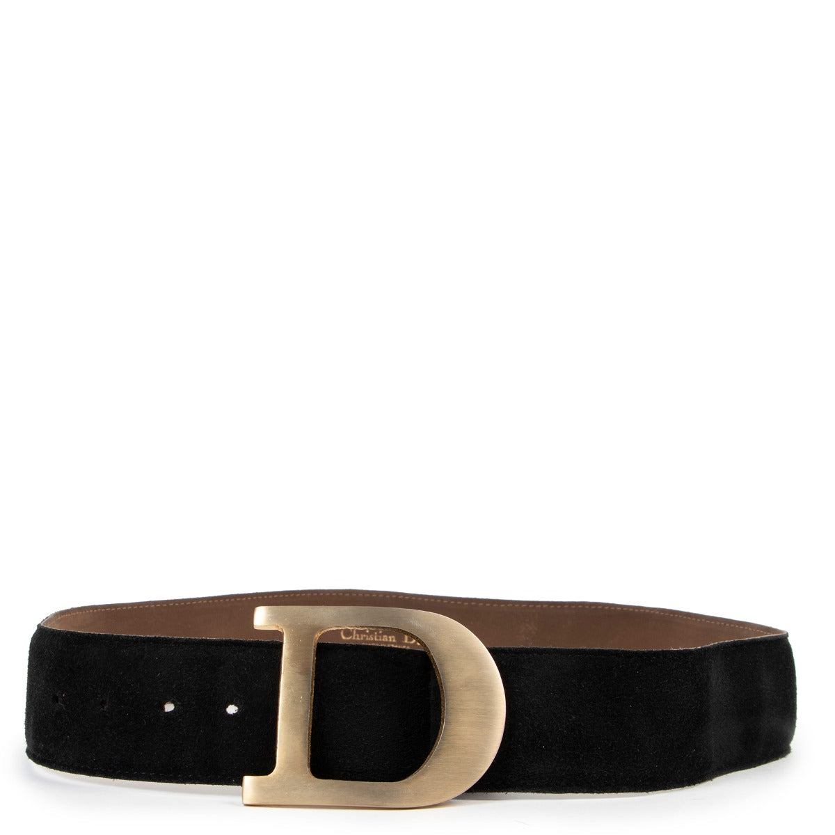 Shop authentic second hand luxury designer vintage Christian Dior D Buckle Black Suede Belt at Labellov.