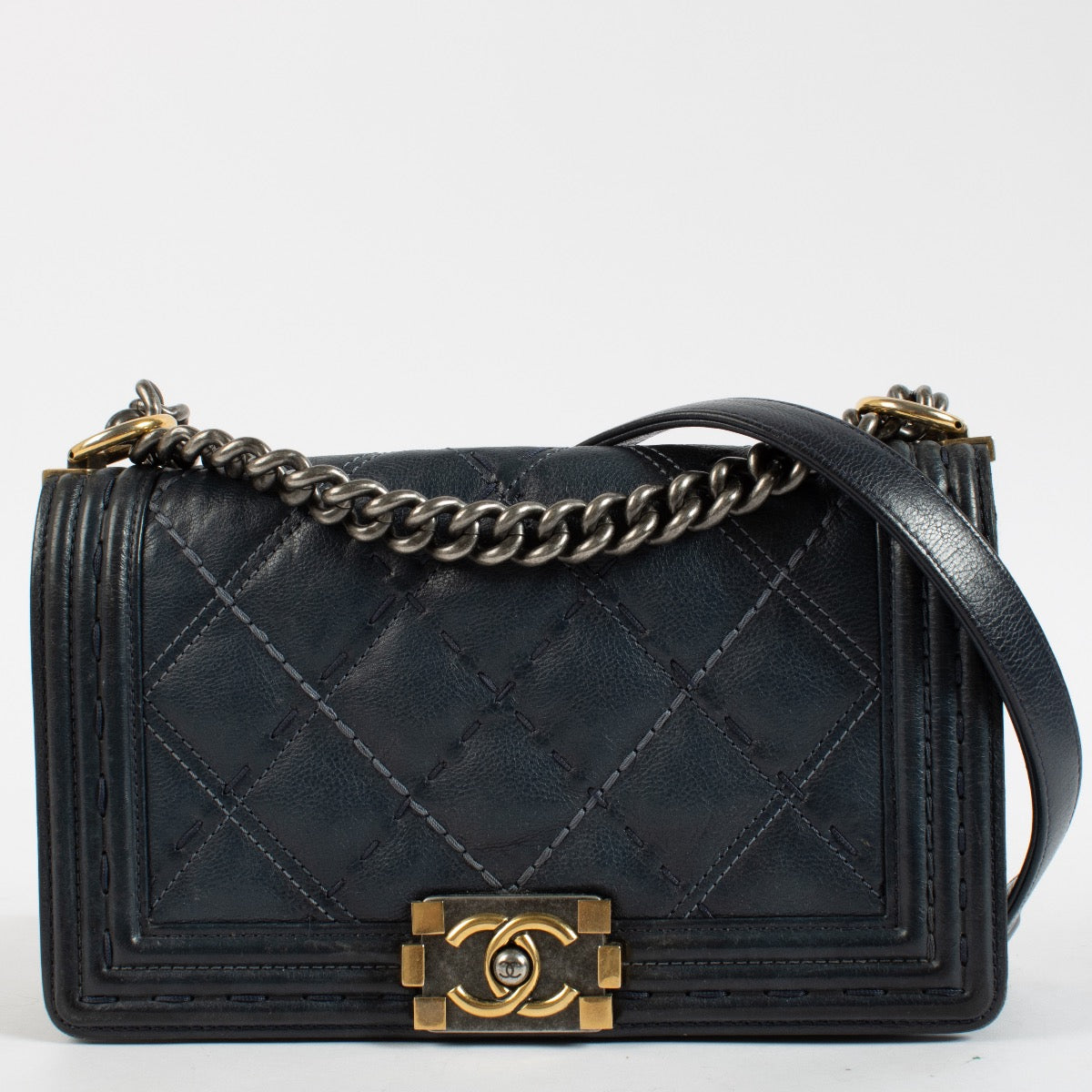 Shop 100% authentic secondhand Chanel Blue Boy Medium Stitch Crossbody on Labellov.com