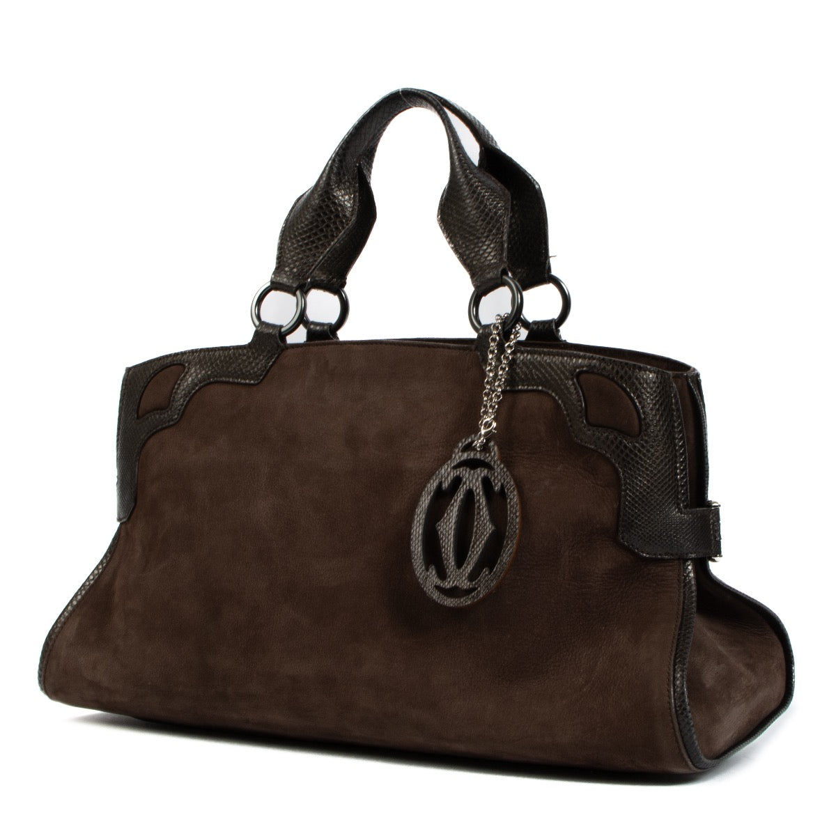 Shop safe online at Labellov in Antwerp, Brussels and Knokke this 100% authentic second hand Cartier Brown Suede Marcello Shoulder Bag