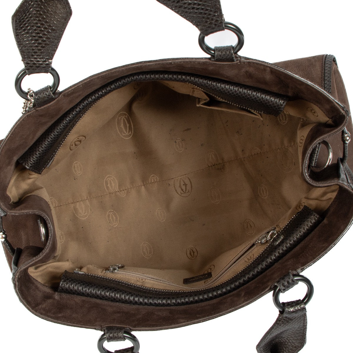Shop safe online at Labellov in Antwerp, Brussels and Knokke this 100% authentic second hand Cartier Brown Suede Marcello Shoulder Bag