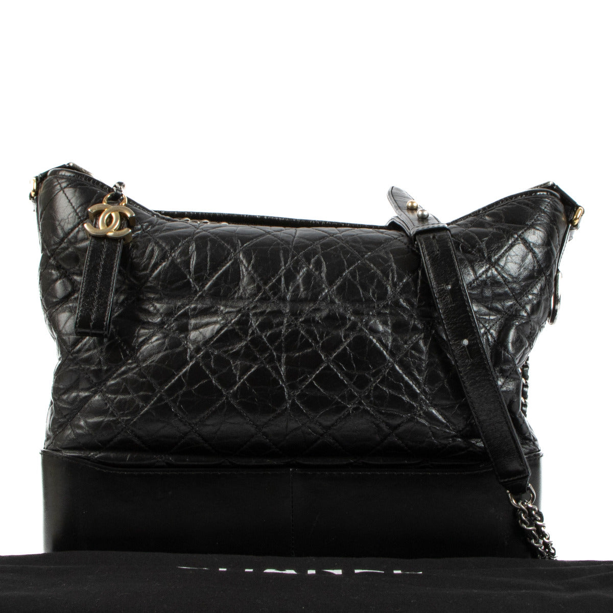 Chanel Zwarte Aged Calfskin Grote Gabrielle Tas