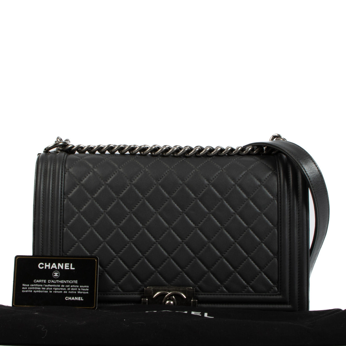 Sac Boy Chanel grand modèle en cuir de veau gris