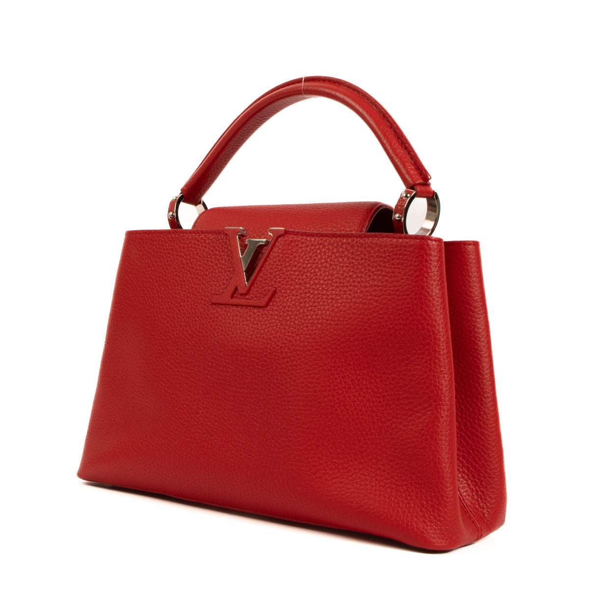 Louis Vuitton Red Taurillon leather Capuciness MM top handle bag available at Labellov secondhand luxury